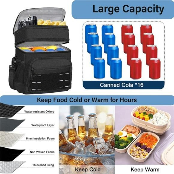 Large insulated tactical lunch box cooler bag for men work travel outdoor 16L - Picture 5 of 7